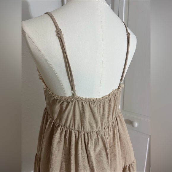 Scandi Girl Normcore Cotton Natural Fiber Pink Lilly Tan Babydoll Dress Size Med - Picture 5 of 8